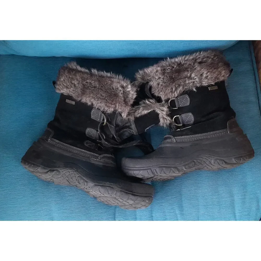 Khombu Women’s Black Winter Snow Boots Size 9M Waterproof Fur Lined - VGUC